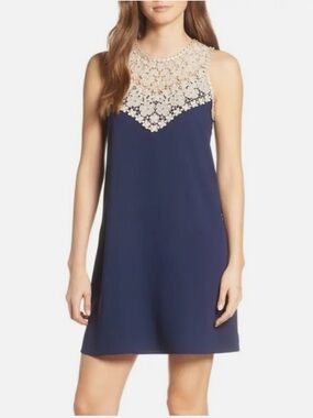 Lilly Pulitzer Nala Soft Shift Navy and Gold Lace Mini Dress Size 6